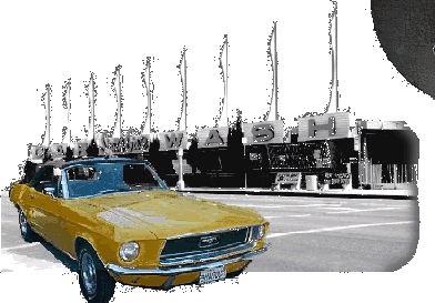 1968 MUSTANG-Cabriolet vor Vintage-Car-Wash in South Gate, Los Angeles